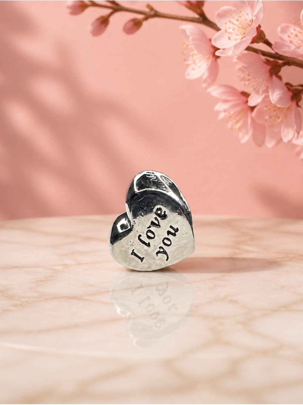 Silver Heart Charm with "I Love You" Engraving - Women Jewelry new with out tag